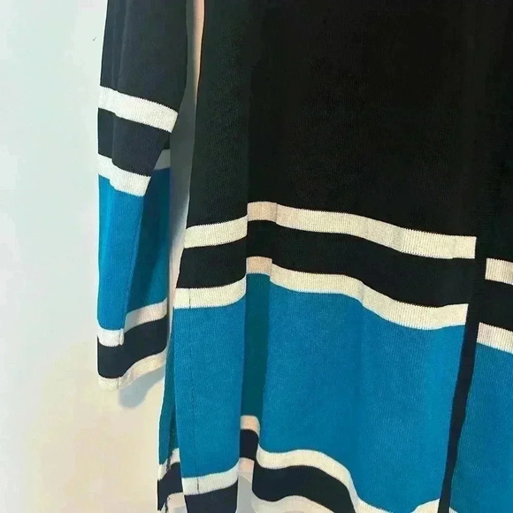 Exclusively Misook Open Cardigan Womens Size Petite M Black/Blue -Shoulder Pads - Picture 3 of 4